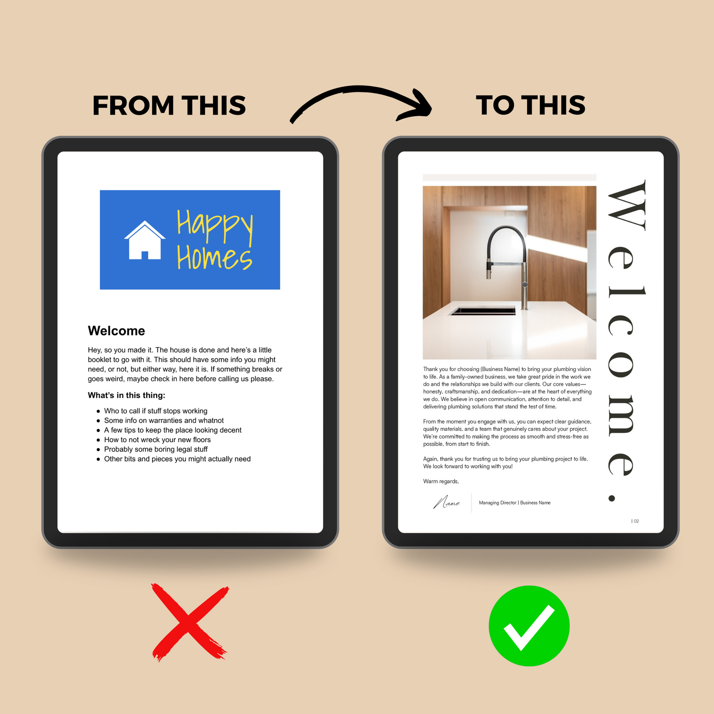 Plumbers Welcome Pack - The Designer Builder