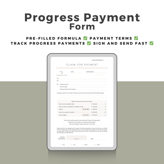 Progress Payment Claim Form - The Designer Builder