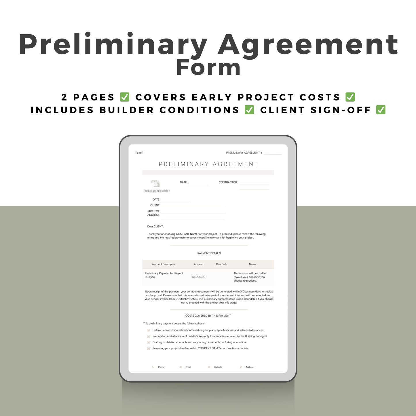 Preliminary Agreement Form - The Designer Builder