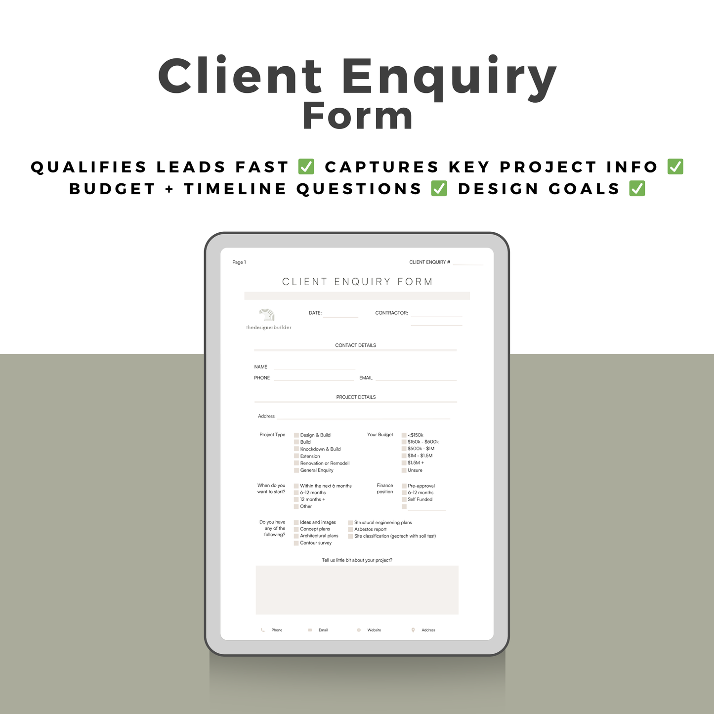 New Client Enquiry Form - The Designer Builder