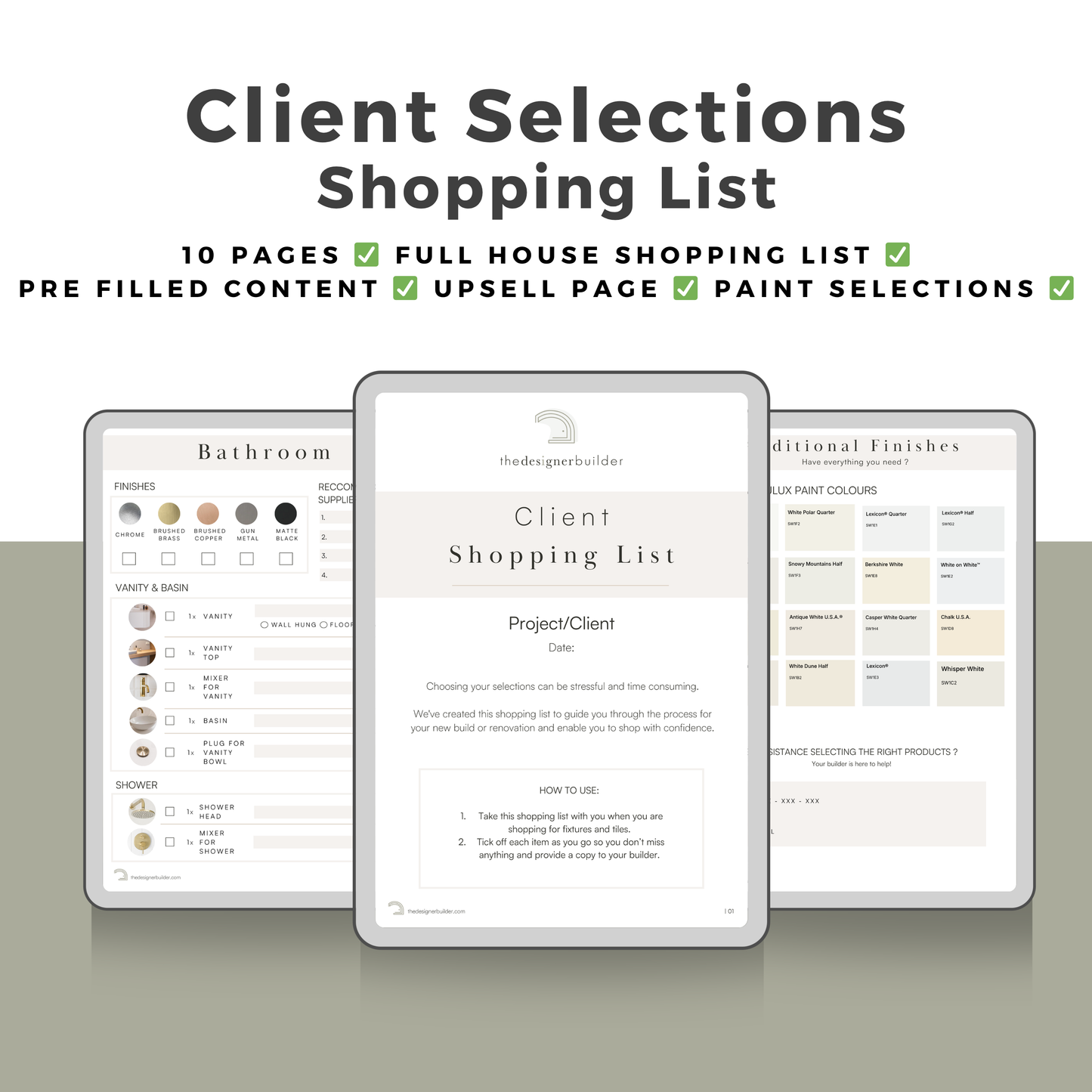 Client Selection List - The Designer Builder