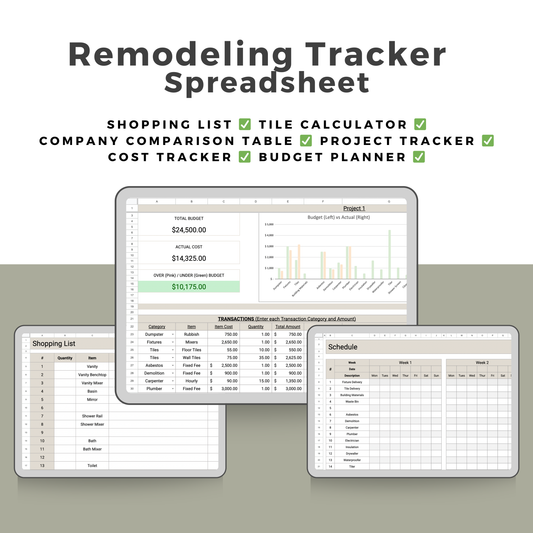Remodeling Tracker Spreadsheet - The Designer Builder