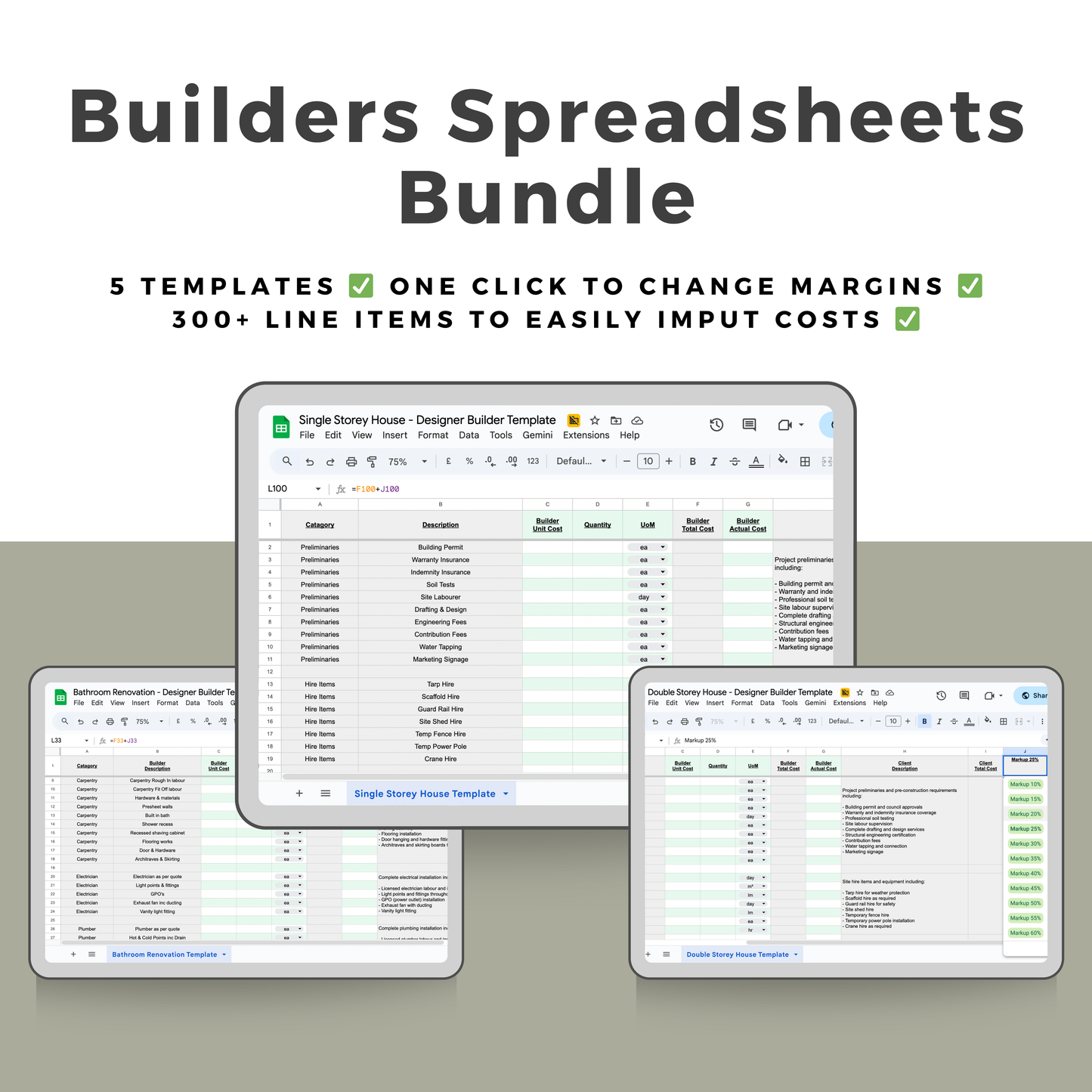 Builders Spreadsheets Bundle - The Designer Builder